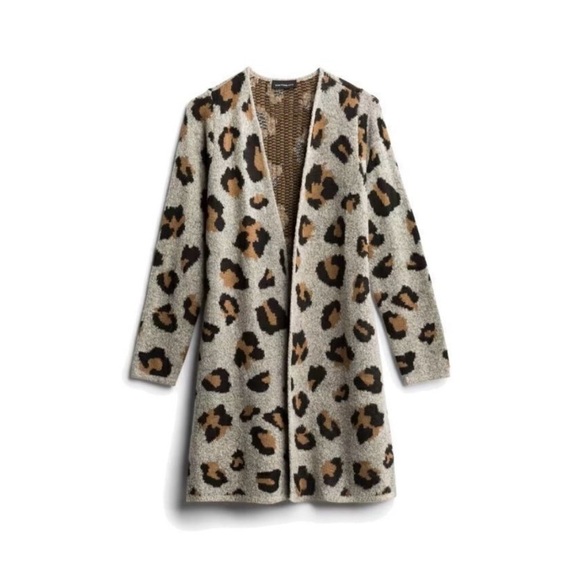 Fortune & Ivy Gray with Leopard Print Open Front Cardigan Size Medium NWOT - Picture 1 of 8